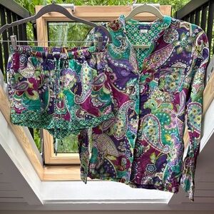 Vera Bradley 100% Cotton Pajama Set (top- small, bottoms- medium).